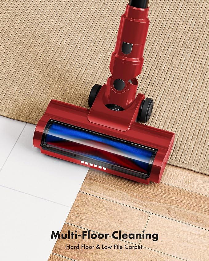 Trucozie Cordless Vacuum Cleaner, 8-in-1 Lightweight Stick Vacuum with 45mins Runtime, Powerful Suction, Vacuum Cleaners for Home, Hardwood Floors, Carpet, Pet Hair, Red - NeatNest
