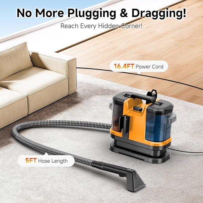Portable Spot Cleaner Machine for Carpet and Upholstery - 18Kpa Carpet Cleaner with Dual BrushHeads, Easy Move, Cleaning Machine for Furniture, Couch, Stairs, Car and Pet Stain,Yellow - NeatNest