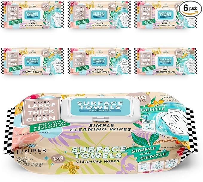 6 Packs Surface Cleaning Wipes Bleach Free, Thick & Large Dispose, All-Purpose Cleaner for Bathroom, Kitchen, Office, 100 Count Soft Flow, Biodegradable, No Scent - NeatNest