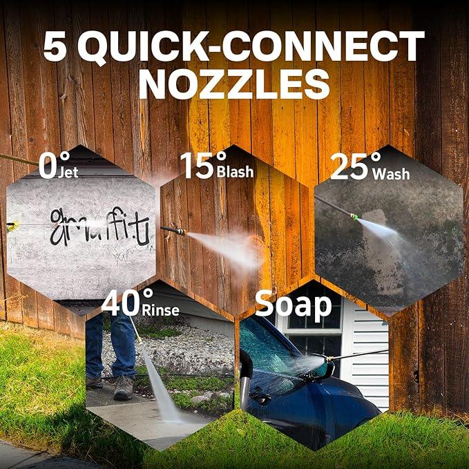NOVUS Gas Pressure Washer, 3100 PSI 2.5 GPM Power Washer, 30FT Hose, 5 Nozzles, Onboard Soap Tank, Steel Spray Wand, Portable Gas Powered Pressure Washer for Vehicles Driveways Patios Fences Furniture - NeatNest