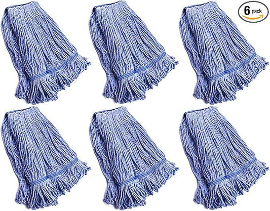 String Mop Heads Replacement Heavy Duty Commercial Grade Blue Cotton Looped End Wet Industrial Cleaning Mop Head Refills (6, Medium) - NeatNest