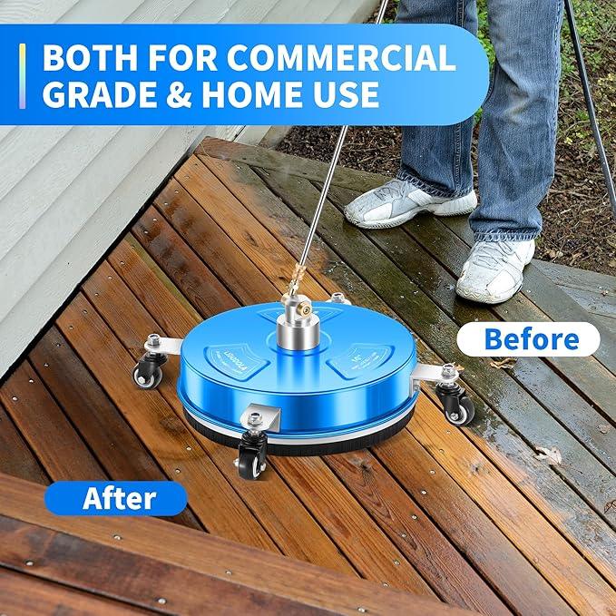 14" Pressure Washer Surface Cleaner with 4 Wheels - Coated Blue Stainless Steel Surface Cleaner for Pressure Washer Attachment for Concrete, Driveway, Patio, Sidewalk, Deck and Driveways - PWS14B - NeatNest
