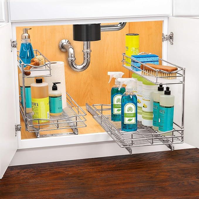LYNK PROFESSIONAL® Pull Out Under Sink Kitchen Cabinet Organizer - 11.5 in. x 21 inch deep Drawer - Sliding Shelf Organizer for Cabinets and Undersink Storage Shelves - Lifetime Ltd. Warranty – Chrome - NeatNest