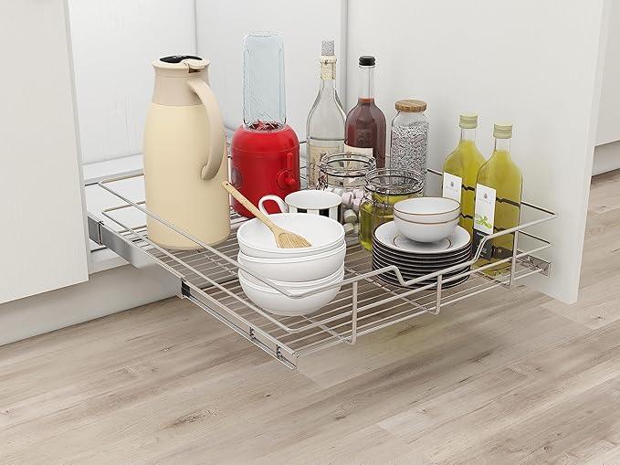 Pull Out Cabinet Organizer 20" W X 17" D, Slide Out Drawers For Kitchen Cabinets, Pull Out Drawers For Cabinets Capacity Heavy Duty Caddy, Cabinet Pull Out Shelves Chrome-Plated, Bathroom Pantry - NeatNest