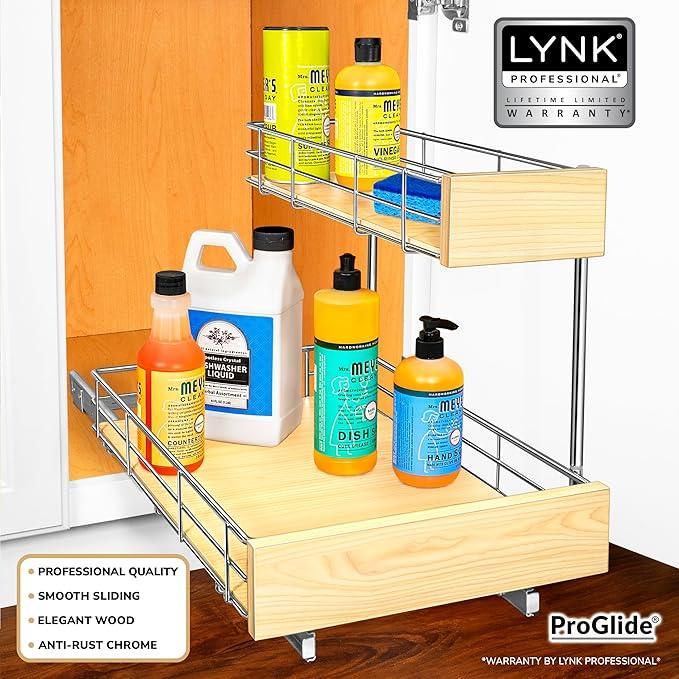 LYNK PROFESSIONAL® SELECT™ Pull Out Under Sink Kitchen Cabinet Organizer - 11.5 in. x 18 inch deep Drawer - Sliding Shelf Organizer and Undersink Storage Shelves - Lifetime Ltd. Warranty – Chrome - NeatNest