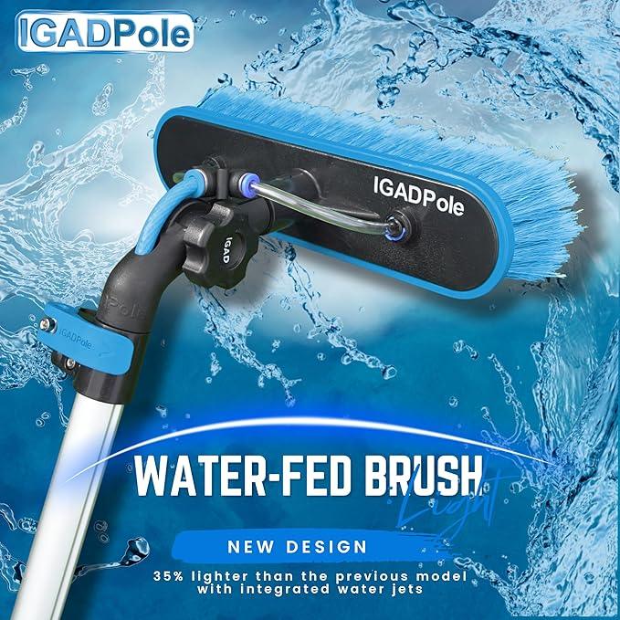 IGADPole 28 FT Water-Fed Washing Kit with Soap-Dispenser, Brush, 10″ Squeegee & Cobweb Duster for Windows, Gutters, Solar Panels & Exterior Walls - NeatNest