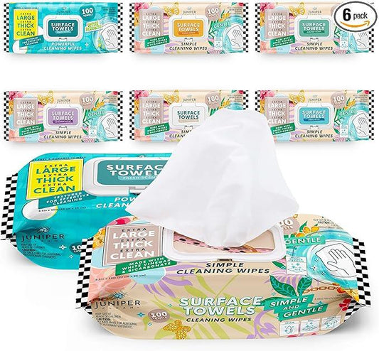 6 Packs Surface Cleaning Wipes, Thick & Large Dispose, All-Purpose Cleaner for Bathroom, Kitchen, Office, 100 Count Soft Flow, Biodegradable, Mix Scent - NeatNest