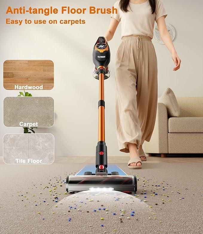 Cordless Vacuum Cleaner for Home, 45Kpa Stick Vacuum, Max 80mins Runtime, 1.5L Dust Cup, Rechargeable Lightweight Handheld Vacuum for Carpet/Hardwood Floor/Pet Hair/Car (Sunset Orange) - NeatNest