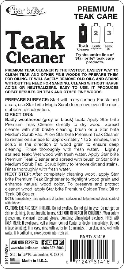 STAR BRITE Premium Teak Cleaner - Restore, Renew & Refresh Old Weathered Gray Teak Furniture & Other Fine Woods - Step 1-16 OZ (081416) - NeatNest
