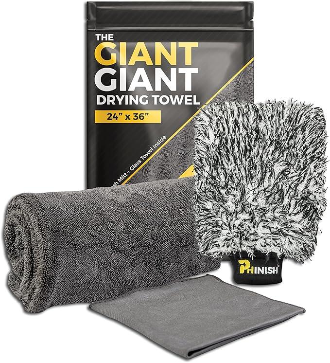 The Giant Giant 24"x36" Car Drying Towel – Ultra Absorbent 1200 GSM Twisted Loop Microfiber, Scratch-Free, Streak-Free, 70/30 Korean Blend – Includes Wash Mitt & Glass Towel for Auto Detailing - NeatNest