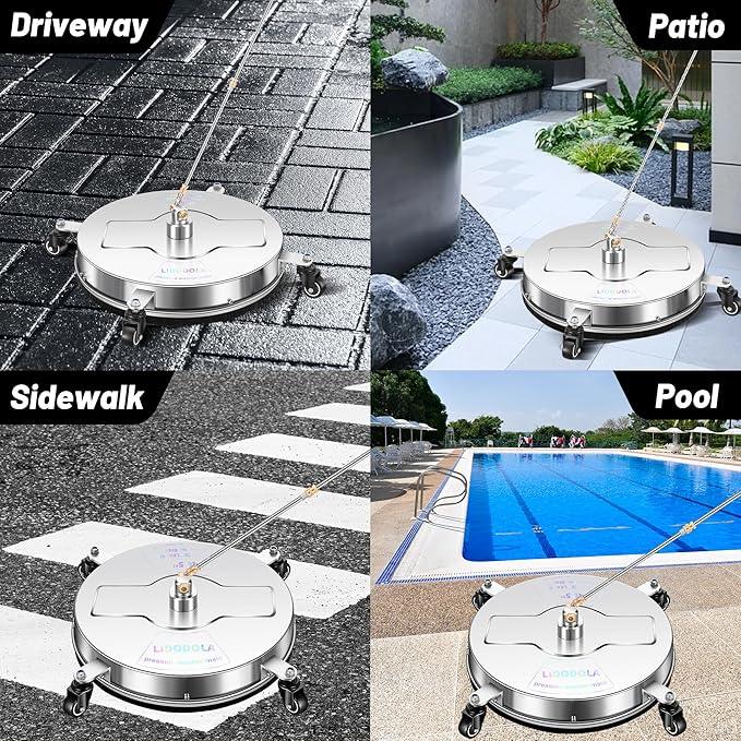 16.5" Pressure Washer Surface Cleaner with 4 Wheels - Stainless Steel Surface Cleaner for Pressure Washer Attachment for Concrete, Driveway, Patio, Sidewalk, Deck and Daily Washing - PWS16.5 - NeatNest