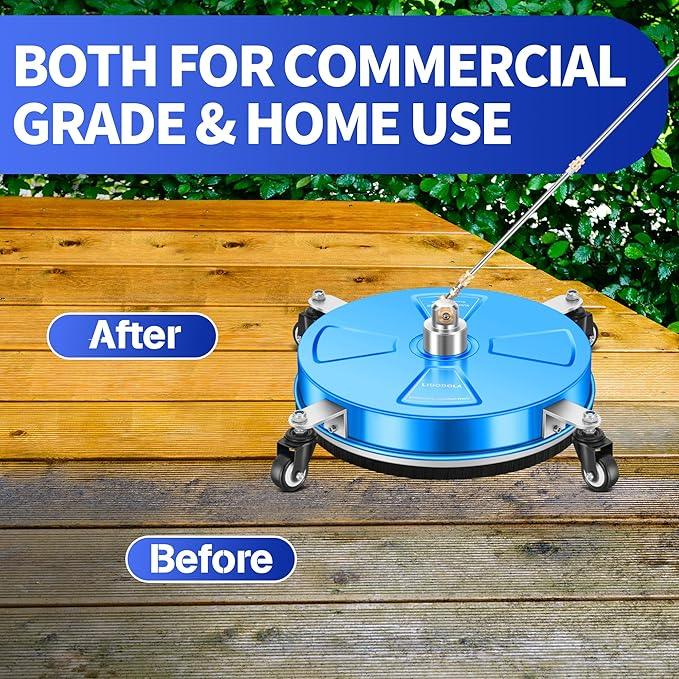 15" Pressure Washer Surface Cleaner with 4 Wheels - Coated Blue Stainless Steel Surface Cleaner for Pressure Washer Attachment for Concrete, Driveway, Patio, Sidewalk, Deck and Driveways - PWS15B - NeatNest