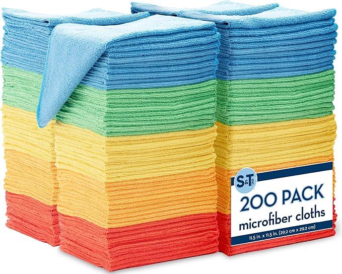 S&T INC. 200 Pack Microfiber Cleaning Cloth, Bulk Towels for Home, Reusable Microfiber Towels for Cars, Cleaning Rags, Assorted, 11.5 Inches x 11.5 Inches, 200 Count - NeatNest