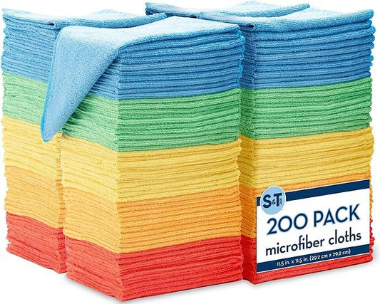 S&T INC. 200 Pack Microfiber Cleaning Cloth, Bulk Towels for Home, Reusable Microfiber Towels for Cars, Cleaning Rags, Assorted, 11.5 Inches x 11.5 Inches, 200 Count - NeatNest