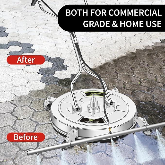 30" Pressure Washer Surface Cleaner Ultra with 7 Nozzles Water Broom, Stainless Steel Dual Handle Power Washer Surface Cleaner Hot Water Supported for Patio Decker Concrete Driveway, 5000 PSI - NeatNest