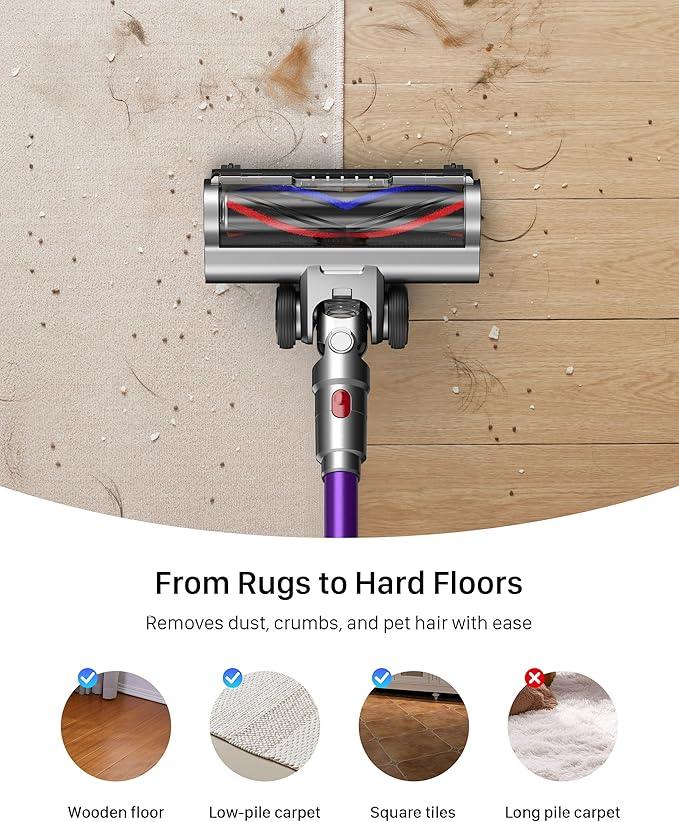 Cordless Vacuum Cleaner - Powerful Stick Vacuum with HEPA Filter, 55-Min Runtime, LED Light, Anti-Tangle Brush, Detachable Battery, Lightweight for Home, Pet Hair, Carpets & Hard Floors - NeatNest