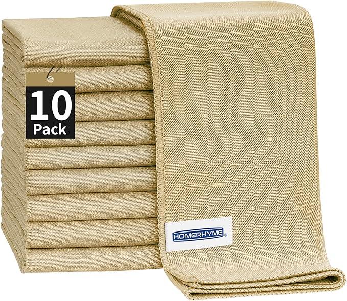 HOMERHYME Microfiber Cleaning Cloth - 10 Pack Glasses Cleaning Cloth, 16" x 14" Window Cleaning Rags, Streak Free Lint Free Polishing Cloths Wipes for Eye Glass, Stainless Steel, Windshield, Beige - NeatNest