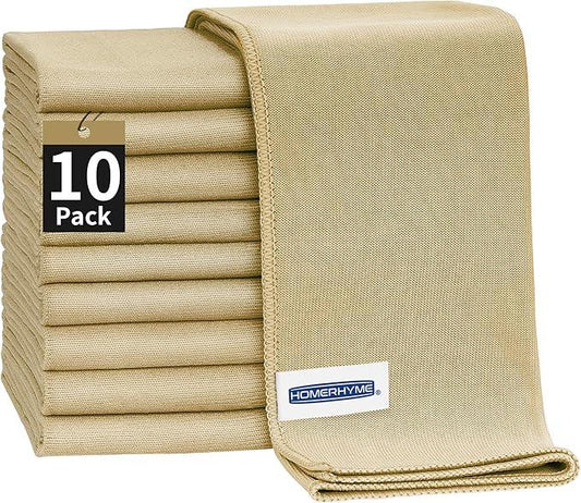 HOMERHYME Microfiber Cleaning Cloth - 10 Pack Glasses Cleaning Cloth, 16" x 14" Window Cleaning Rags, Streak Free Lint Free Polishing Cloths Wipes for Eye Glass, Stainless Steel, Windshield, Beige - NeatNest