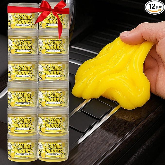 Slime Buddies Car Cleaning Gel Putty - 12 Pack Lemon Scented Interior Detailing Tool for Cup Holder, Air Vent & Keyboard - Reusable Auto Detailing Accessories - Dust Remover Goop - Gifts for Men Women - NeatNest