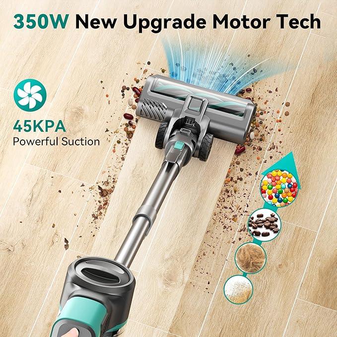 DEVOAC Cordless Vacuum Cleaner for Home, 45Kpa Lightweight Stick Vacuum with Powerful Suction, Rechargeable Battery Up to 50mins, Handheld Vacuum Cleaners for Hardwood Floor, Carpet, Pet Hair(Green) - NeatNest