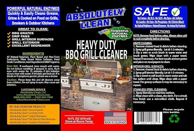 Absolutely Clean IT JUST WORKS GREAT as Grill Cleaner Spray! - Professional Strength, Natural Enzyme Formula - Fast Acting, Fume Free - USA Made (16oz Spray Bottle) - NeatNest