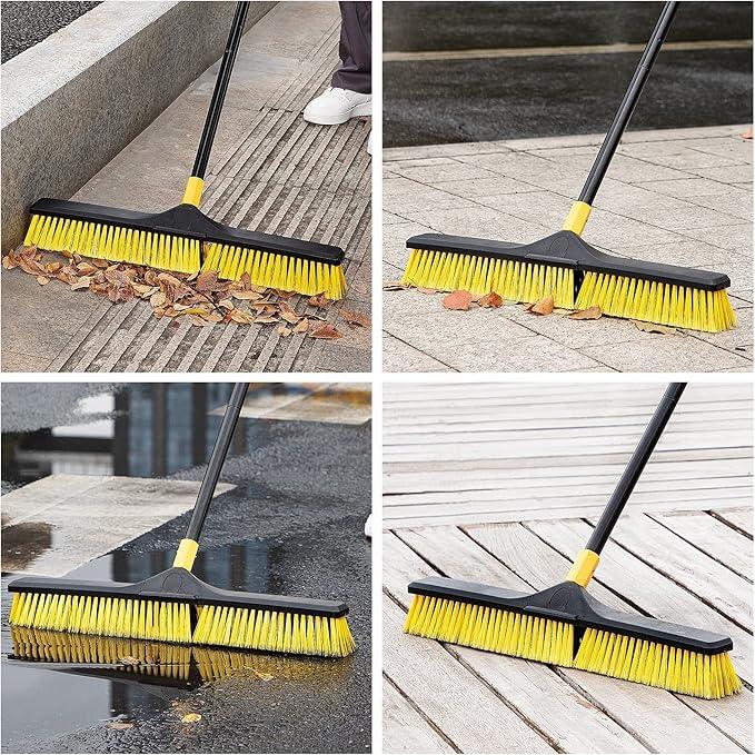Yocada 24 inch Push Broom Brush 65.3 inch Long Handle Stiff Bristles Heavy-Duty Outdoor Commercial Broom for Cleaning Bathroom Kitchen Patio Garage Deck Concrete Wood Stone Tile Floor - NeatNest