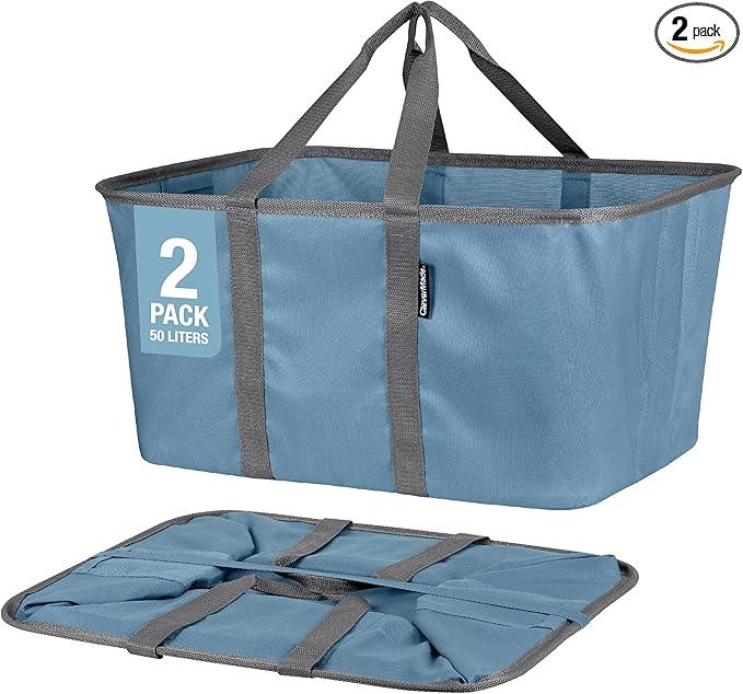 CleverMade Collapsible Laundry Tote - Denim Charcoal 2-Pack 50L - Foldable Storage Organization Container for Clothes Laundry Room Storage Solution - NeatNest