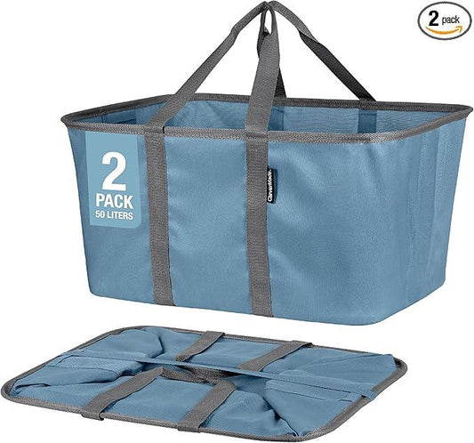 CleverMade Collapsible Laundry Tote - Denim Charcoal 2-Pack 50L - Foldable Storage Organization Container for Clothes Laundry Room Storage Solution - NeatNest