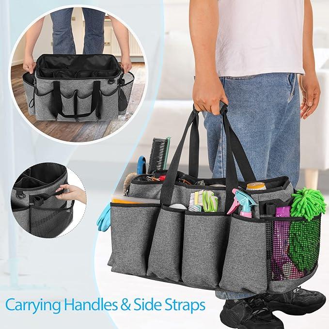Extra-Large Cleaning Caddy, Organizer with Handles for Cleaning Tools & Products Storage, Large Capacity Tote Bag for Car, Home & Housekeeping Work, Gray - NeatNest
