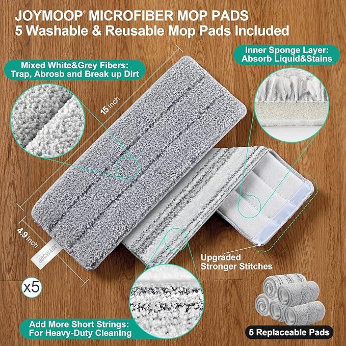 JOYMOOP Mop and Bucket Set - Mops for Floor Cleaning & Wall Cleaner with Long Handle, Include 5 Microfiber Mop Pads - Green Bucket (X-Large) - NeatNest