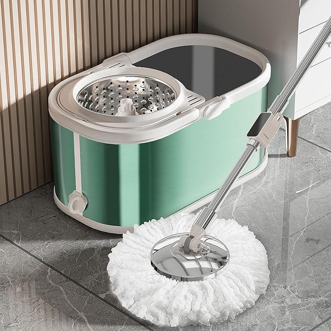 Spin Mop and Bucket with Wringer Set for Home,360° Mop and Bucket with Separate Clean and Dirty Water,Wet Dust Mop for Floor Cleaning with Extra Refills (Green) - NeatNest