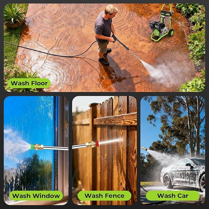 4200 PSI Gas Pressure Washer, 4.0 Max GPM 212CC 7HP Commercial Gas Power Washer, Spray Gun and Wand, 5 Nozzle Set, for Cars/Fences/Driveways/Homes/Patios/Furniture (Green) - NeatNest