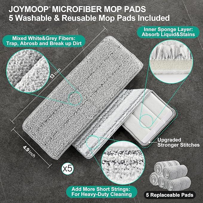JOYMOOP Mop and Bucket with Wringer Set, Hands Free Flat Floor Mop and Bucket, with 5 Washable Microfiber Pads, Wet and Dry Use, Floor Cleaning System - NeatNest