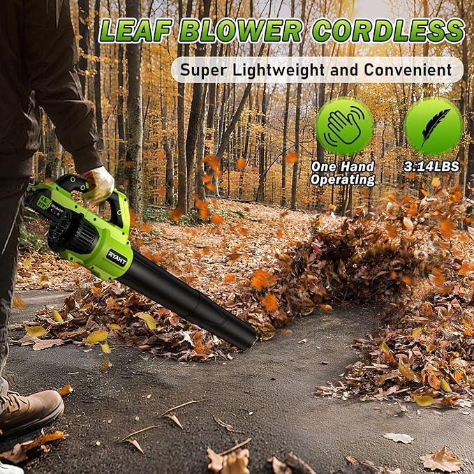 Leaf Blower Cordless, Leaf Blower with Battery and Charger - 2 x 4.0Ah Batteries, 2 Speed Modes, 21V Powerful Lightweight Electric Blowers for Lawn Care, Patio Cleaning and Dust, Green - NeatNest