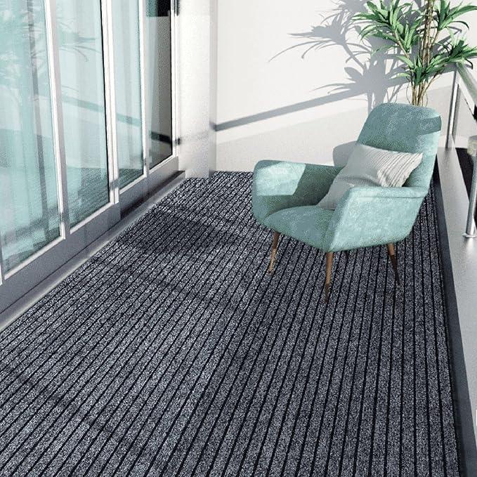 LVETOLS 3' x 5' Moisture Guard Doormat, Commercial Grade Front Door Mat Striped Entrance Welcome Mat with Rubber Backing, Low Profile Commercial Rugs for Entryway, Easy to Clean(Charcoal Grey) - NeatNest