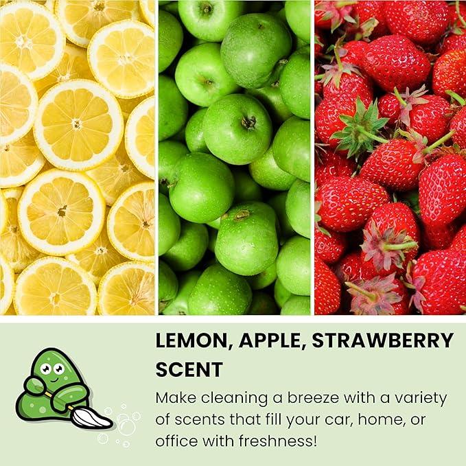 Slime Buddies Cleaning Slime | (3 Pack) 1 Lemon, 1 Apple, 1 Strawberry Scented Car Cleaning Gel | Car Interior, Cup Holder, & Keyboard Detailing Tool | Reusable Putty for Loose Dust & Dirt - NeatNest
