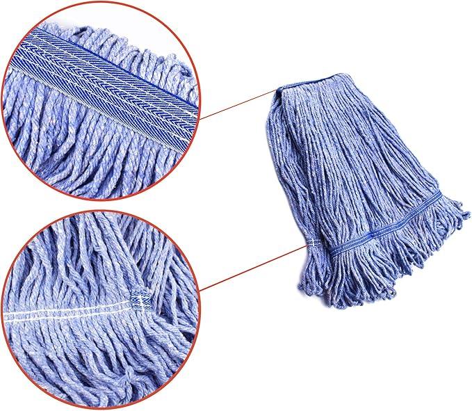String Mop Heads Replacement Heavy Duty Commercial Grade Blue Cotton Looped End Wet Industrial Cleaning Mop Head Refills (4, Medium) - NeatNest