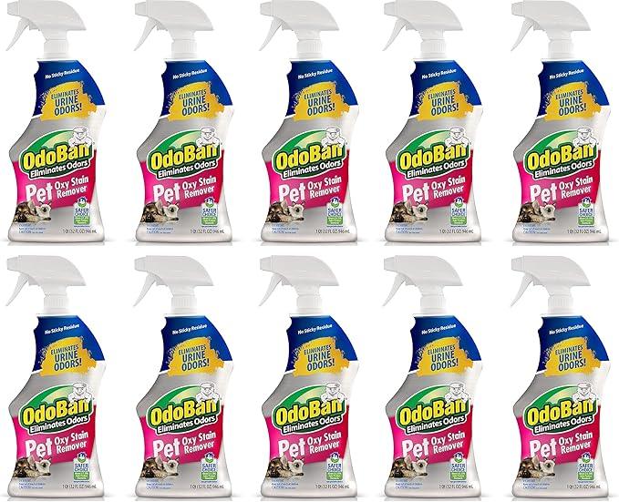OdoBan Pet Solutions Oxy Stain Remover, Pet Stain Eliminator, Made in the USA, 10-Pack, 32 Ounce Spray Each - NeatNest