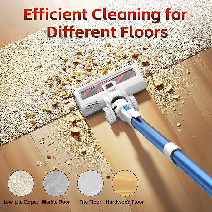 Cordless Vacuum Cleaner for Home, 45Kpa Lightweight Stick Vacuum with Powerful Suction, Rechargeable Battery Up to 50mins, Handheld Vacuum Cleaners for Hardwood Floors, Carpets, Pet Hair - Red - NeatNest