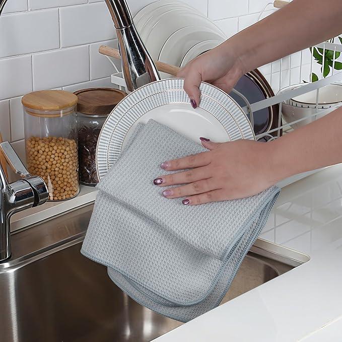 POLYTE Premium Microfiber Kitchen Dish Hand Towel Waffle Weave 12 Pack (16x28 in, Gray) - NeatNest