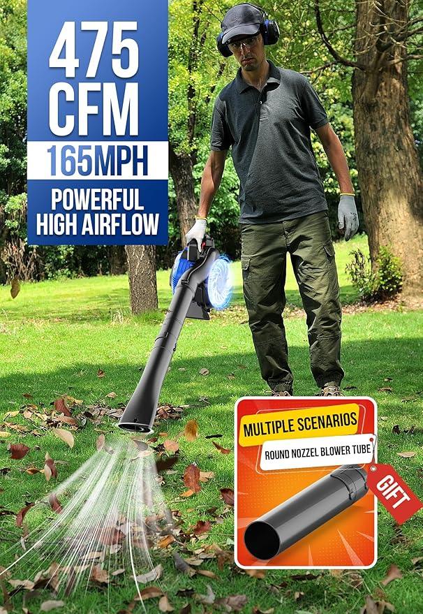 WILD BADGER POWER Leaf Blower,26cc Gas Powered Cordless 2-Cycle Engine for Lawn Care, 475CFM 165MPH Strong Air Flow for Leaf, Sand, Gravel and Snow, Light Weight 10.1 lbs - NeatNest