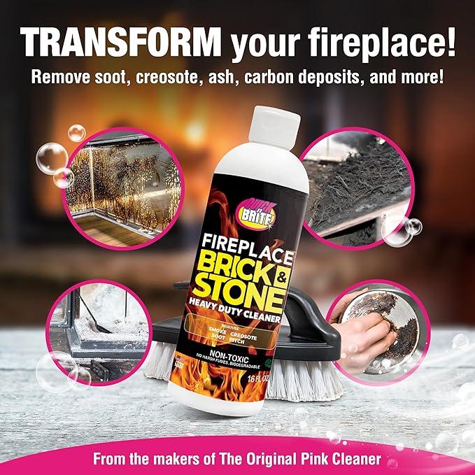 Quick N Brite Fireplace Gel Cleaner with Scrub Brush for Brick, Stone, Rock, Tile, and Marble, Nonabrasive Fireplace Cleaner, Made in the USA, 16 oz - NeatNest