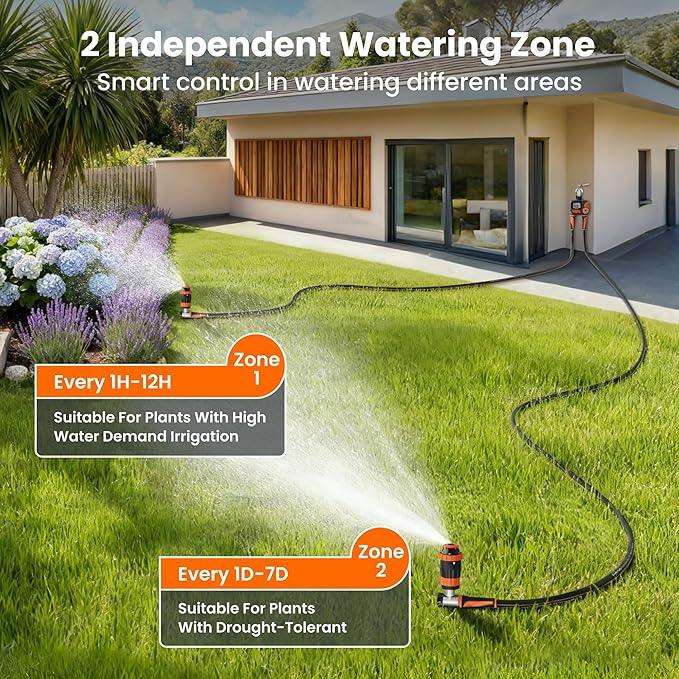 Giraffe Tools Garden Hose 100ft x 5/8", Water Hose Heavy Duty, Flexible with Watering Timer Nozzle and Yard Sprinkler, Lightweight Hybrid Hose with Swivel Handle, Male to Female Fittings - NeatNest