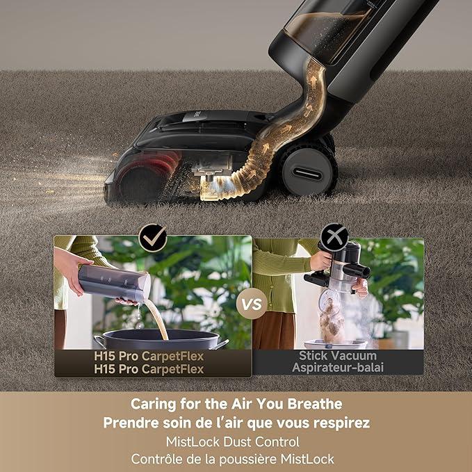 DREAME H15 Pro CarpetFlex Cordless Vacuum Mop, Wet Dry Vacuum Cleaner with Dual Brushes for Hard Floors & Carpet, Tangle-Free Hair-Cutting, 23kPa Suction, 180° Lie-Flat Floor Washer, 194°F Fast Drying - NeatNest