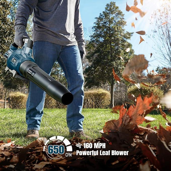 GEVEELIFE Leaf Blower Cordless, 650CFM & 3 Speed Levels, Electric Cordless Leaf Blower with 2 * 5.0Ah Battery Powered, Blowers for Lawn Care, Yard, Blowing Leaves, Dust, Snow - NeatNest