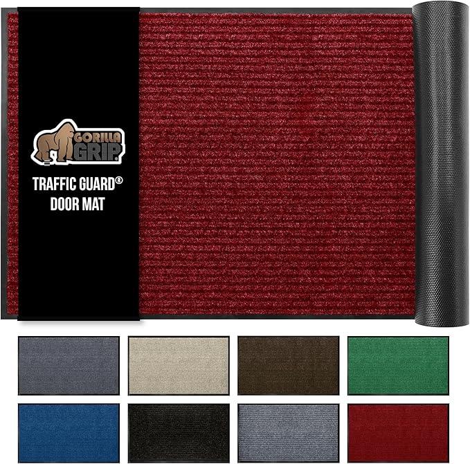 GORILLA GRIP Waterproof Traffic Guard Door Mat, 35x23, Heavy Duty Entryway Mats, Strong Rubber Back Commercial Utility Rugs for Office Hallway, Garage Floor and Home, Low Profile Carpet Runner, Red - NeatNest