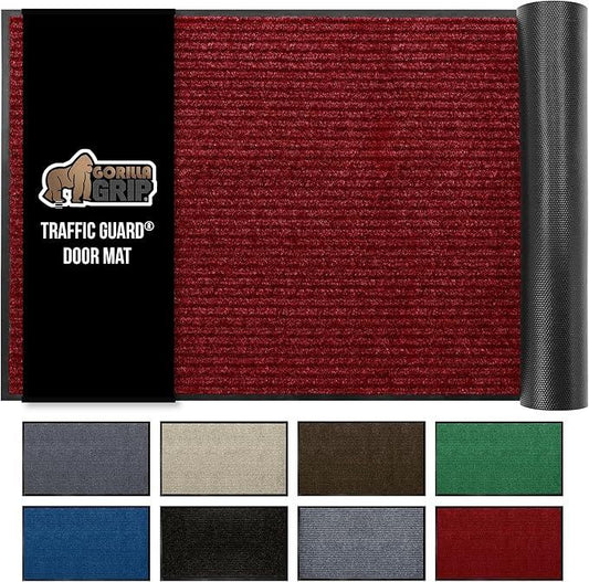 GORILLA GRIP Waterproof Traffic Guard Door Mat, 72x48, Heavy Duty Entryway Mats, Strong Rubber Back Commercial Utility Rugs for Office Hallway, Garage Floor and Home, Low Profile Carpet Runner, Red - NeatNest