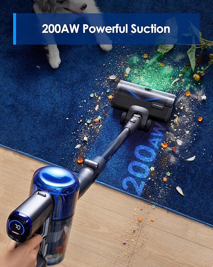 Tineco Pure ONE S70 Cordless Vacuum Cleaner, 200AW Powerful Suction, 3D Sense Pro Cleaning System, 6-Stage Filtration with 95min Runtime, Zero Tangle Brush with 180° Foldable Tube (Blue-Gray) - NeatNest