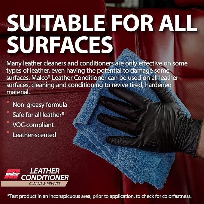 Malco Leather Conditioner for Cars - Cleans and Conditions Automotive Seats & Surfaces/Natural Moisturizers Soften, Restore and Protect Leather Interiors / 32 Oz (109932) - NeatNest