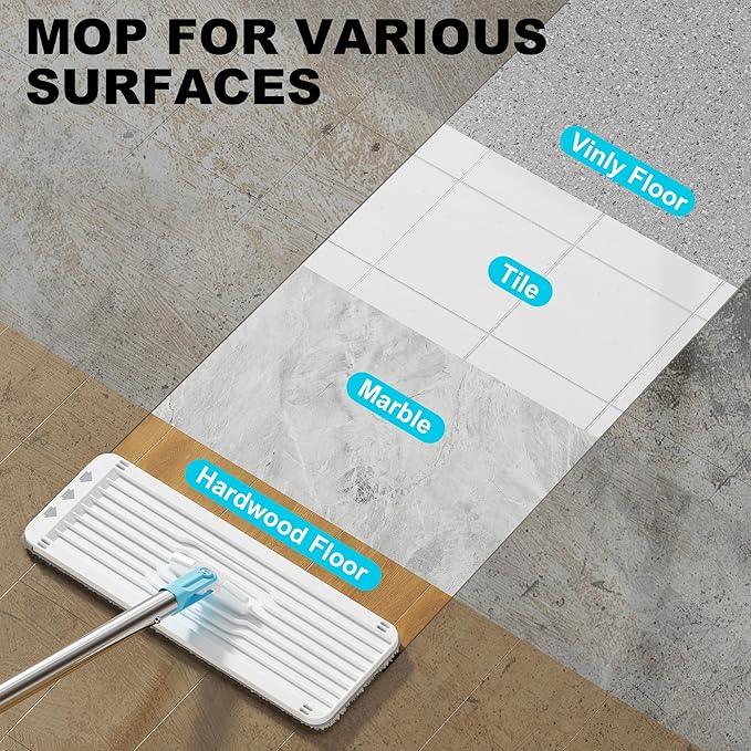 Mop and Bucket Set with Wringer, Turquoise-Cyan Wall Mop Cleaner with Long Handle, Squeeze Flat Mop and Bucket System, Dry & Wet Dust Mop for Household Floor Cleaning with 2 Microfiber Mops - NeatNest